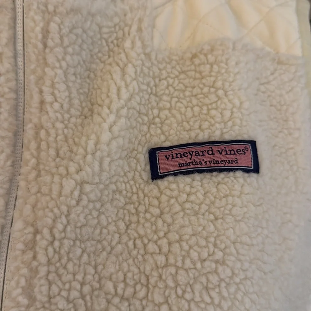 Vineyard Vines Sea View Sherpa Quilted Vest Womens XS Ivory White Full Zip